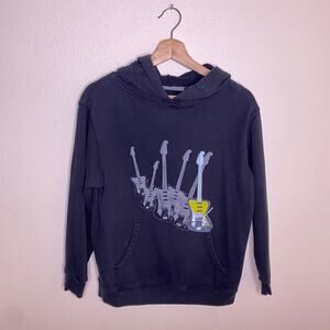 First Wave Black Guitar Print Hoodie Size 14